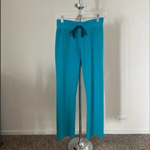 Figs Straight Leg Scrub Pants in Teal with Navy Drawstring